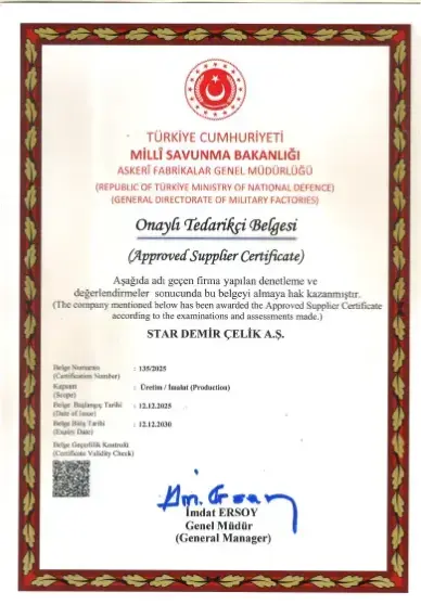 Ministry of Defence - Approved Supplier Certificate